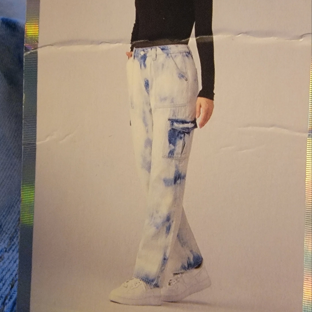 Chic Blue Tie-Dye Wide Leg Jeans‎